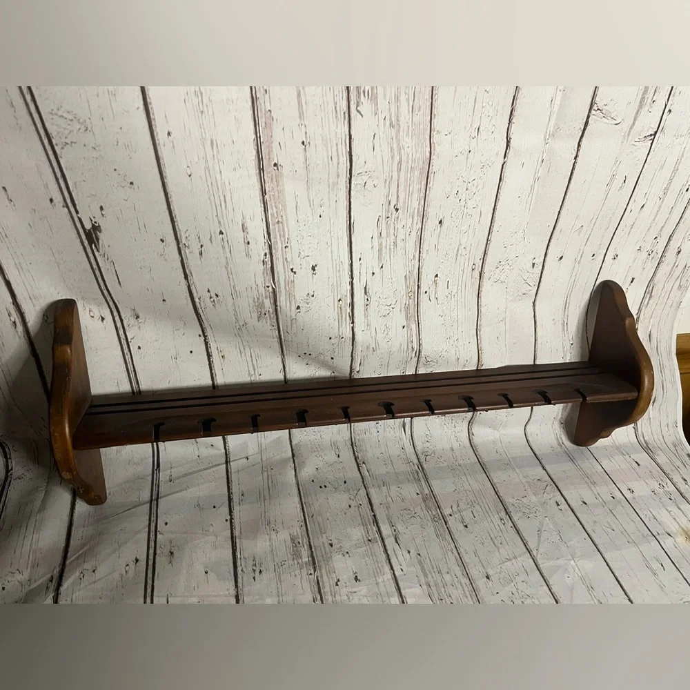 Vintage Wooden Plate Spoon Display Rack Wall Shelf Collection Pegs